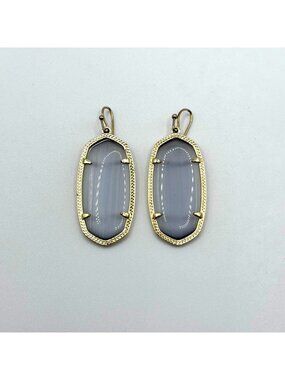 Kendra Scott Oval Drop Gray Earrings With Gold-Tone